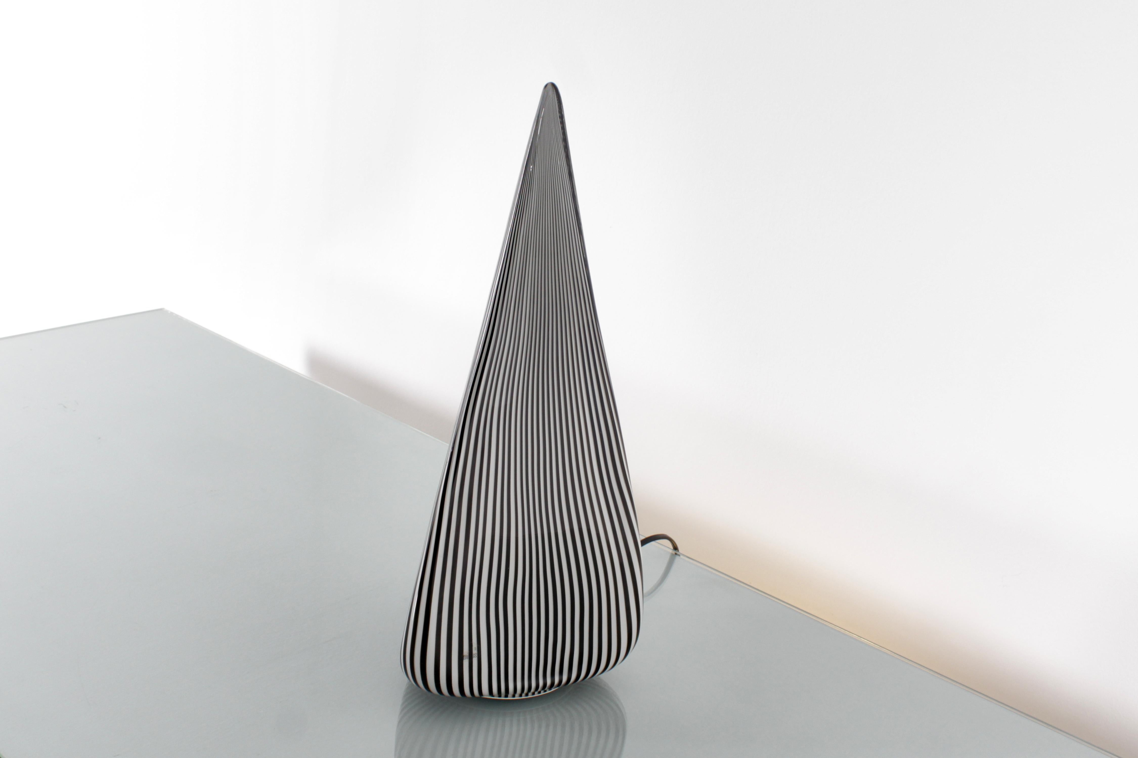 Lino Tagliapietra for Effetre (attr) B.&W. Murano Glass Table Lamp 80s Italy 1
