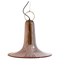 Lino Tagliapietra for Venini. Large retro "trumpet" Murano glass pendant lamp