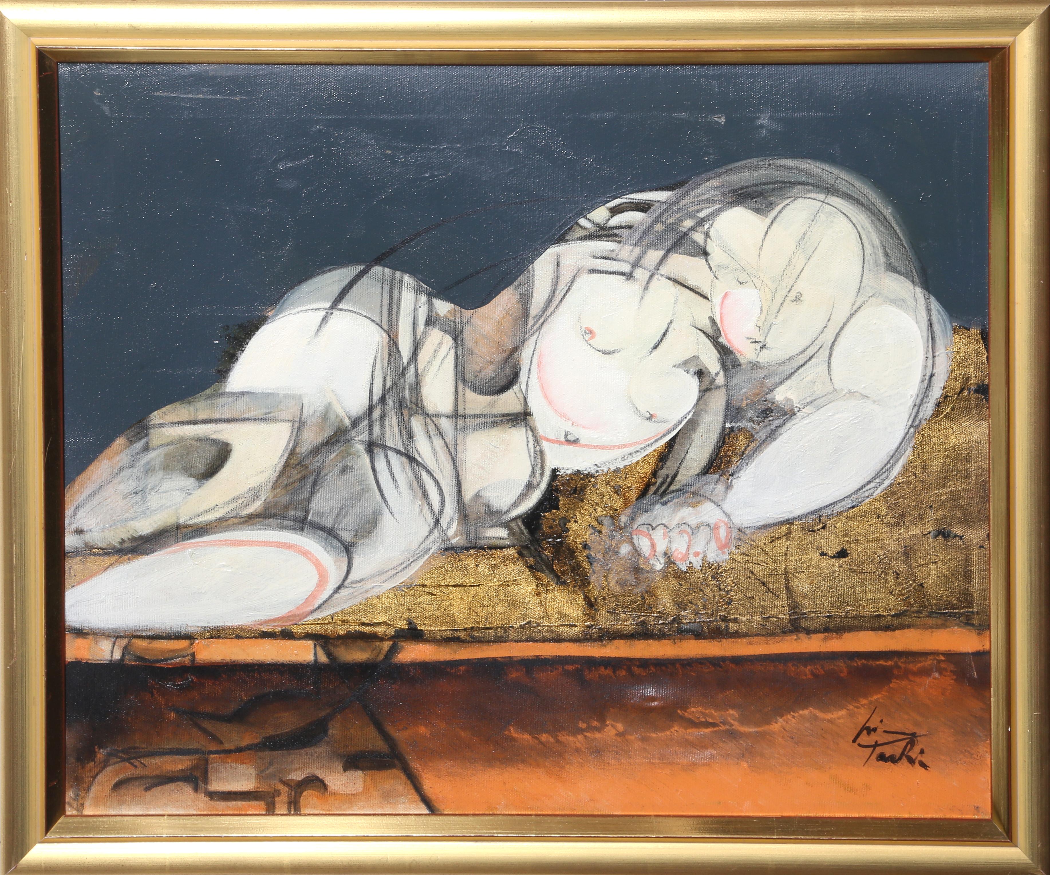 Reclining Nude, Framed Cubist Oil Painting by Lino Tardia