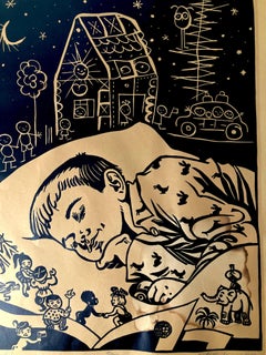 Linocut di Lubomir Kellenberger, 1959 Slovacchia