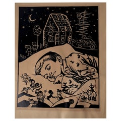 Retro Linocut from Lubomir Kellenberger, 1959 Slovakia