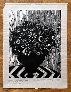 Grabado en linograbado "Flores de campo" de B. Olson B. Rogansky, "1/50", 1966