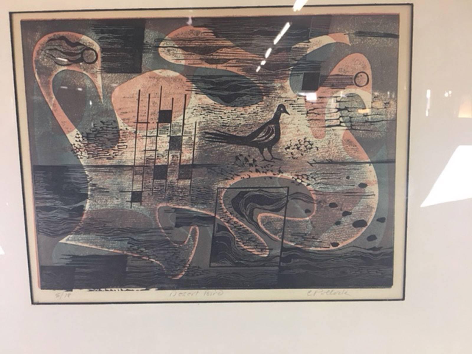 Linoleum block print by Charles Cecil Pollock, brother of Jackson Pollock. Print is titled 