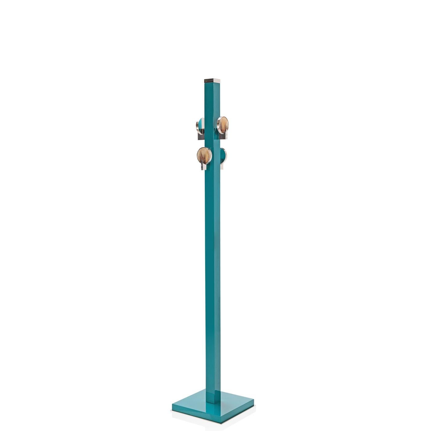 Chrome Linosa Coat Stand in Lacquered Wood with Corno Italiano Inlays, Mod. 2322 For Sale