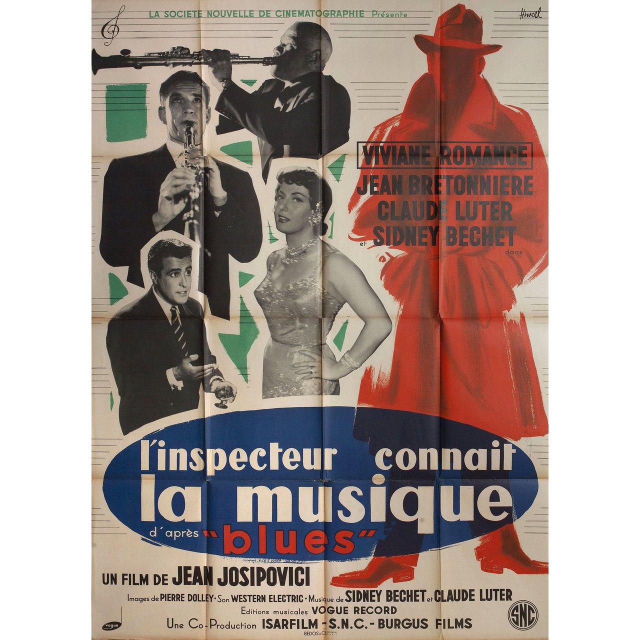 Mid-20th Century L'inspecteur connait la musique 1956 French Grande Film Poster For Sale