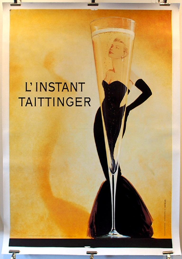 Original vintage poster for L’instant Taittanger. An iconic Ad campaign of the 1980s featuring the elegant Grace Kelly.