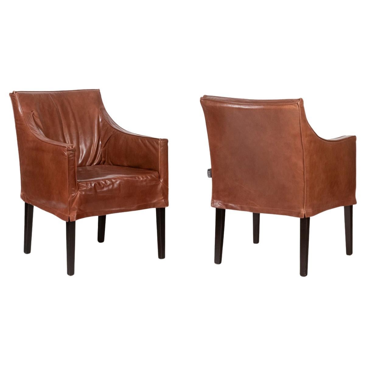 Lintello. Pair of armchairs in camel leather. 1970s.