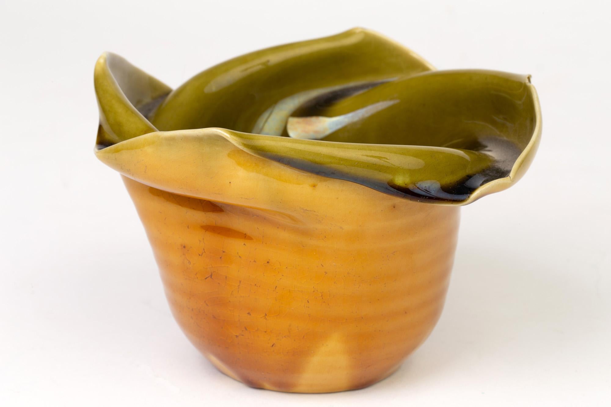 Linthorpe Aesthetic Movement Collapsed Art Pottery Vase by Christopher Dresser 1
