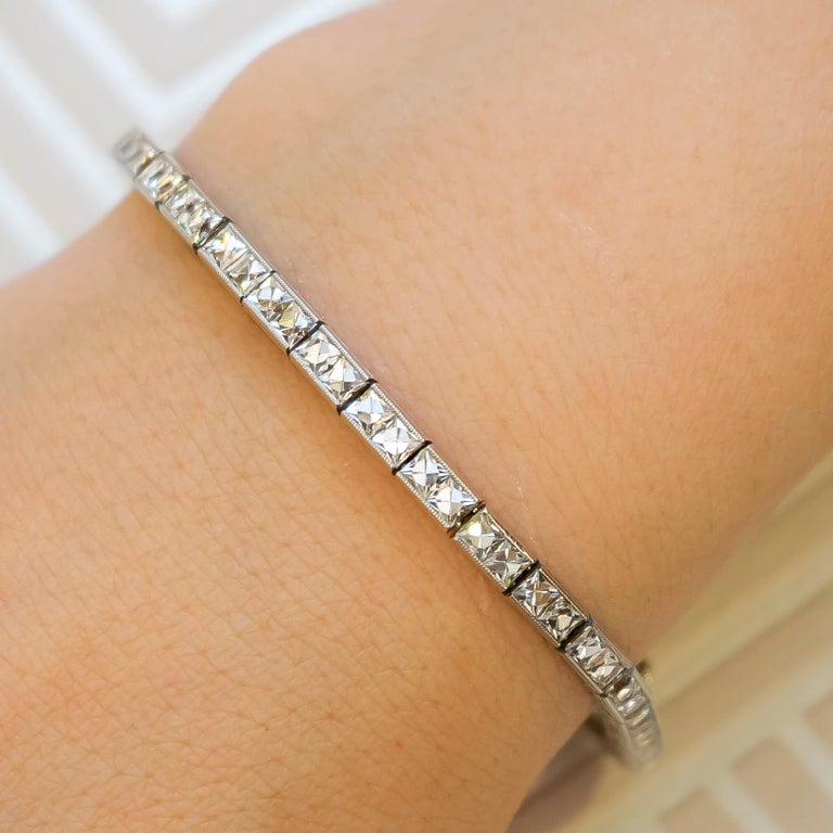 Linz Brothers Art Deco Diamond and Platinum Line Bracelet Circa 1925