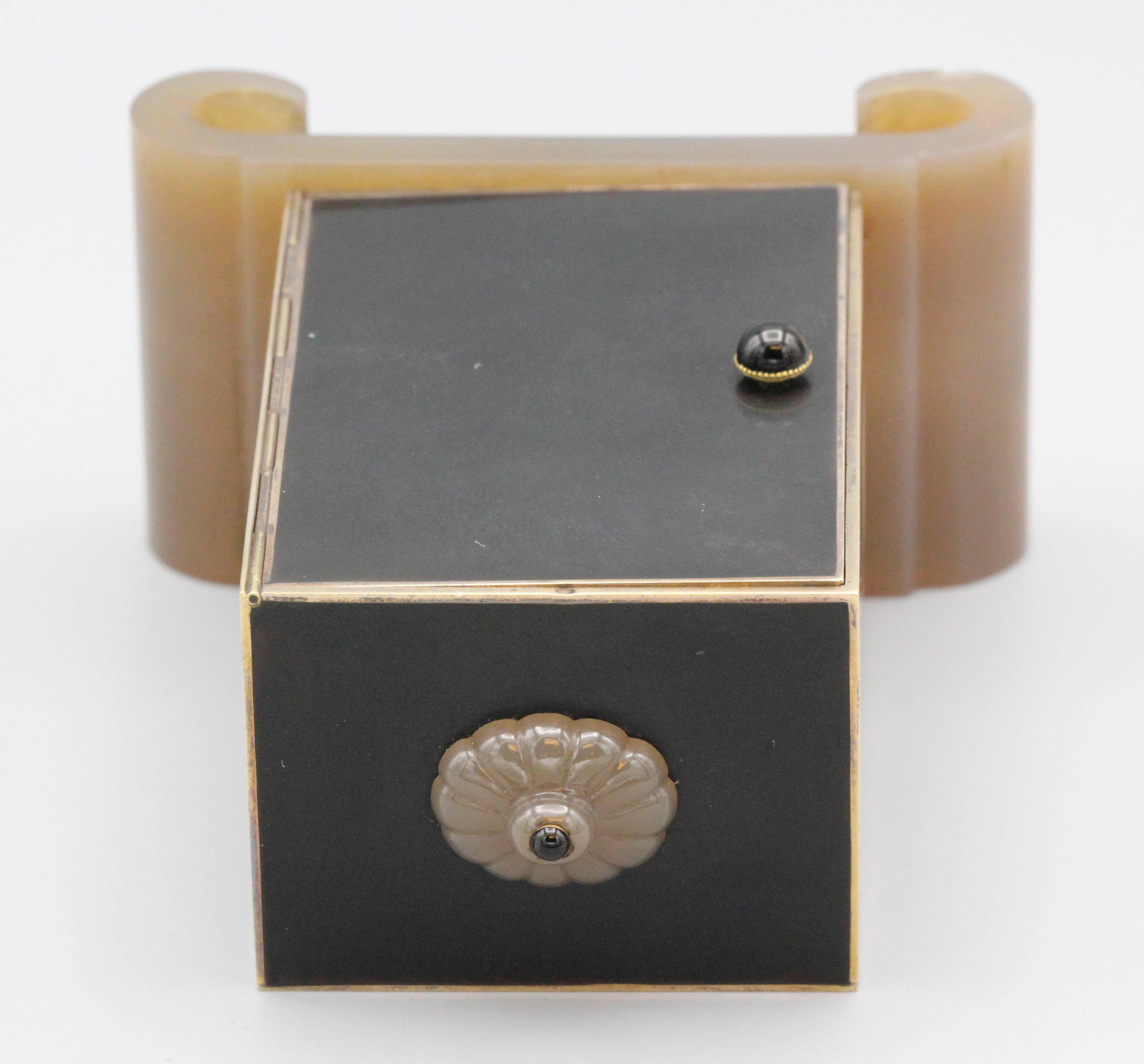 Linzeler Marchak Art Deco Inlaid Gold and Agate Clock 6