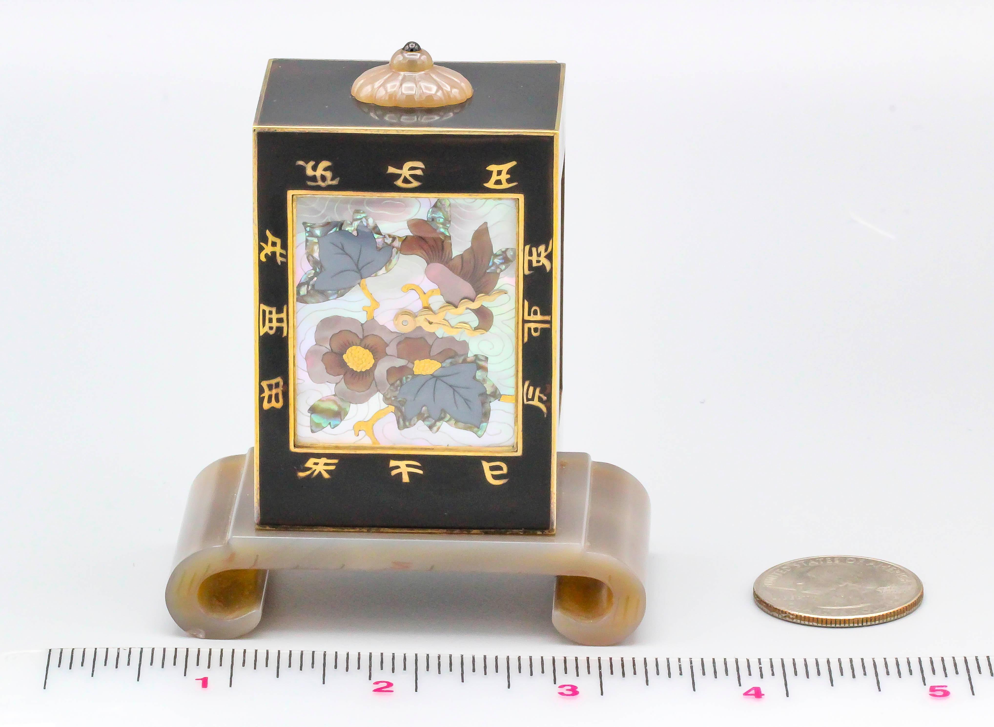 Linzeler Marchak Art Deco Inlaid Gold and Agate Clock 7