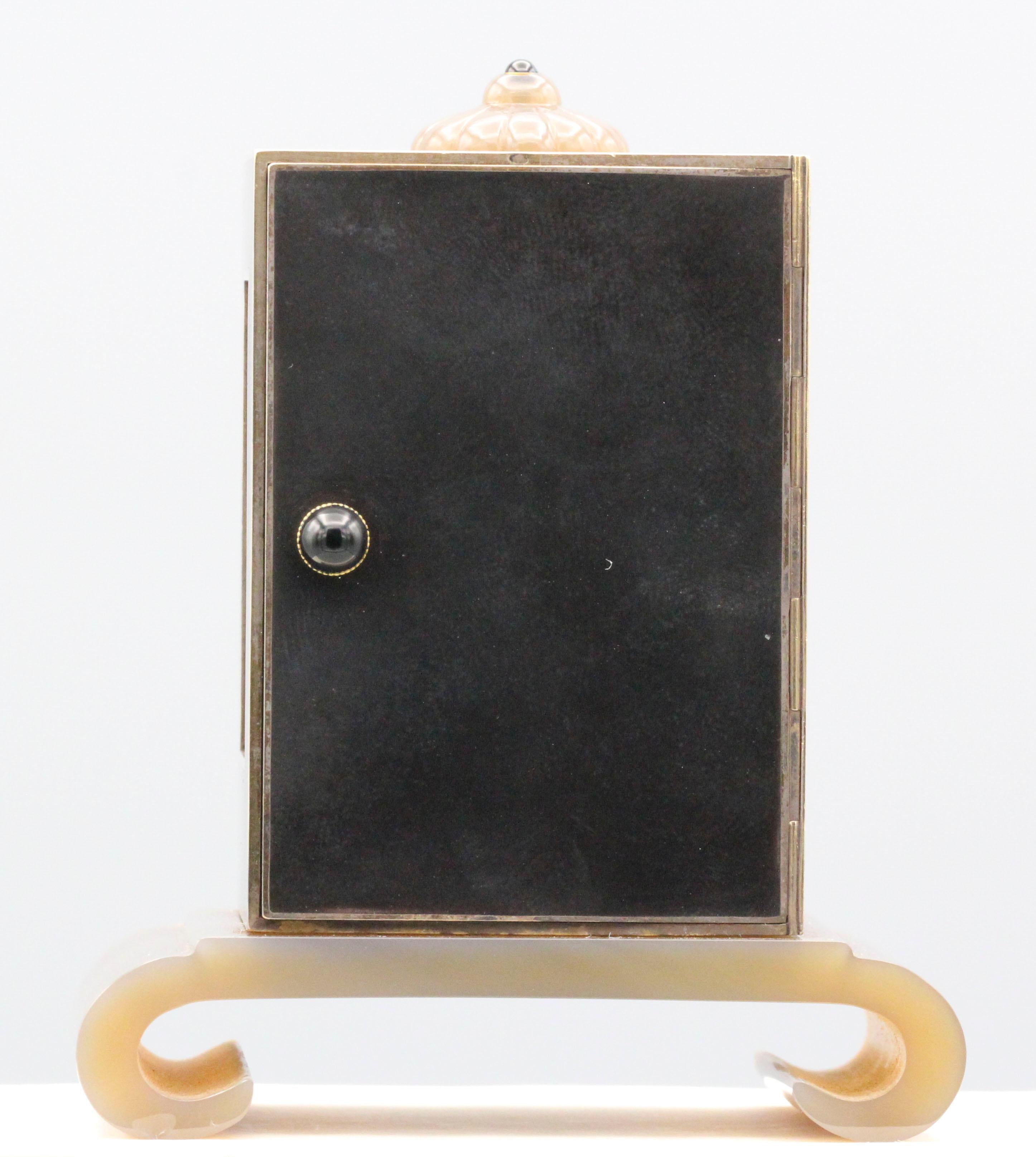 Linzeler Marchak Art Deco Inlaid Gold and Agate Clock In Good Condition In New York City, NY