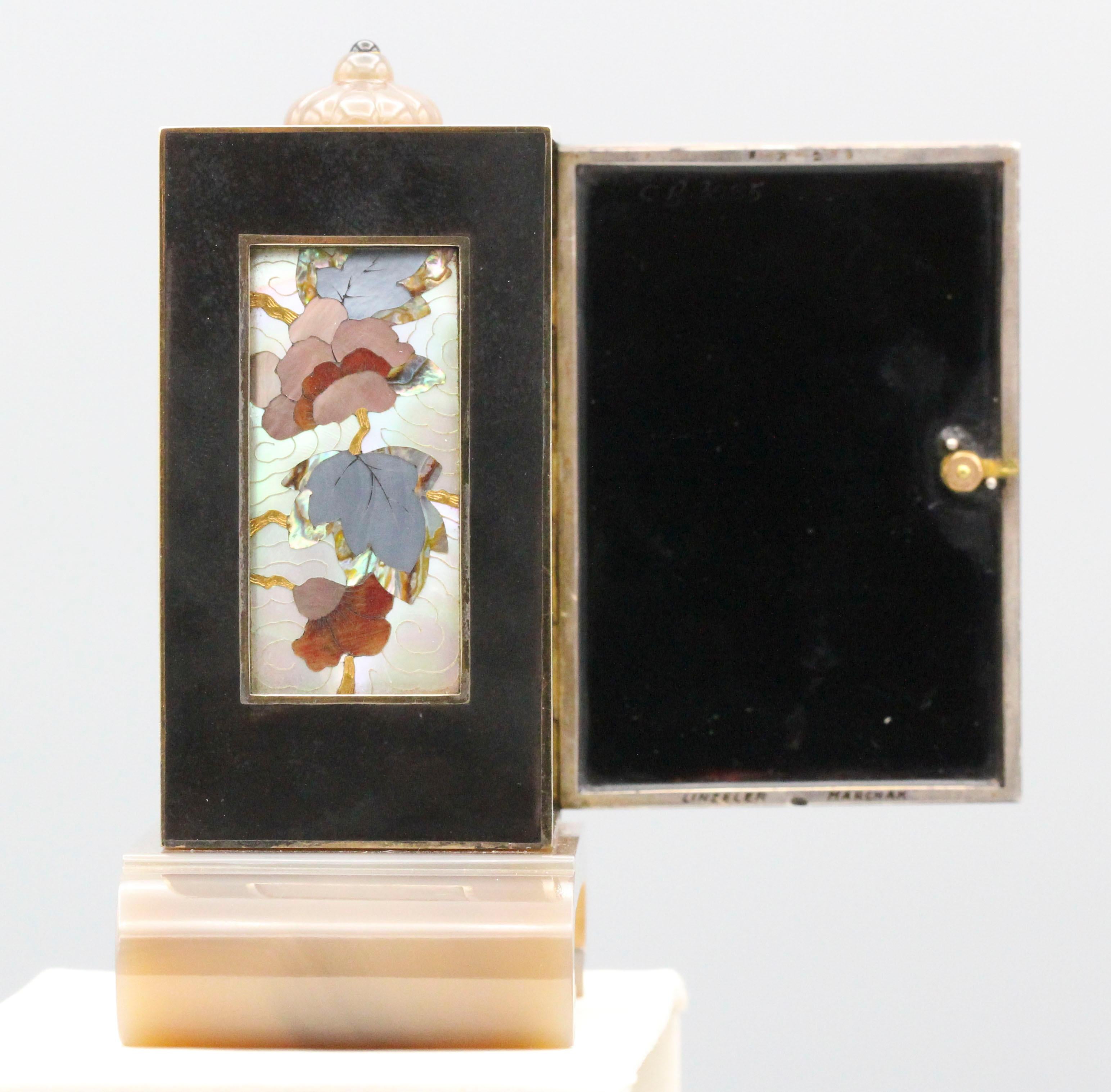 Linzeler Marchak Art Deco Inlaid Gold and Agate Clock 4