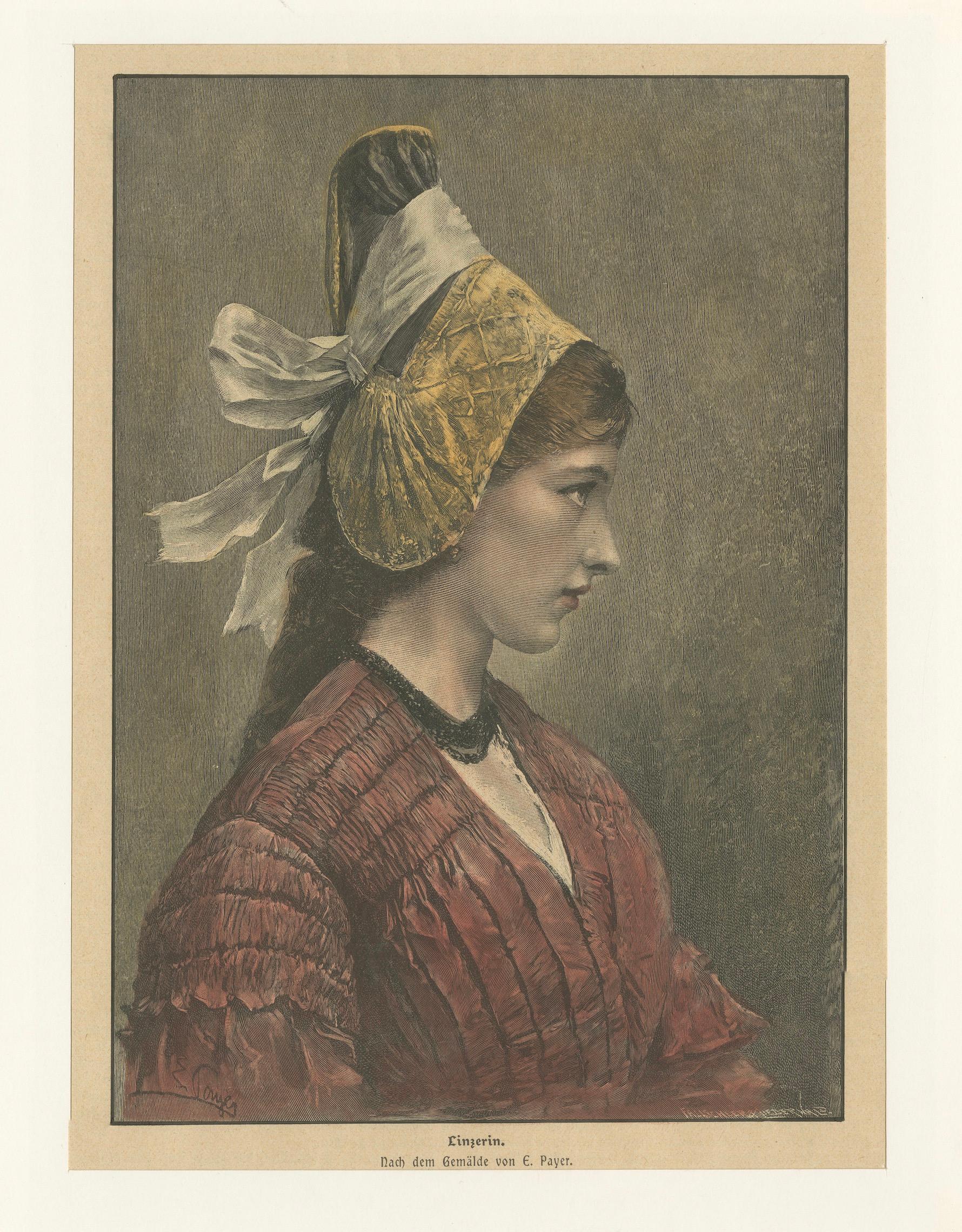 Linzerin – Austrian Folk Costume Print after Eduard Payer, ca. 1880