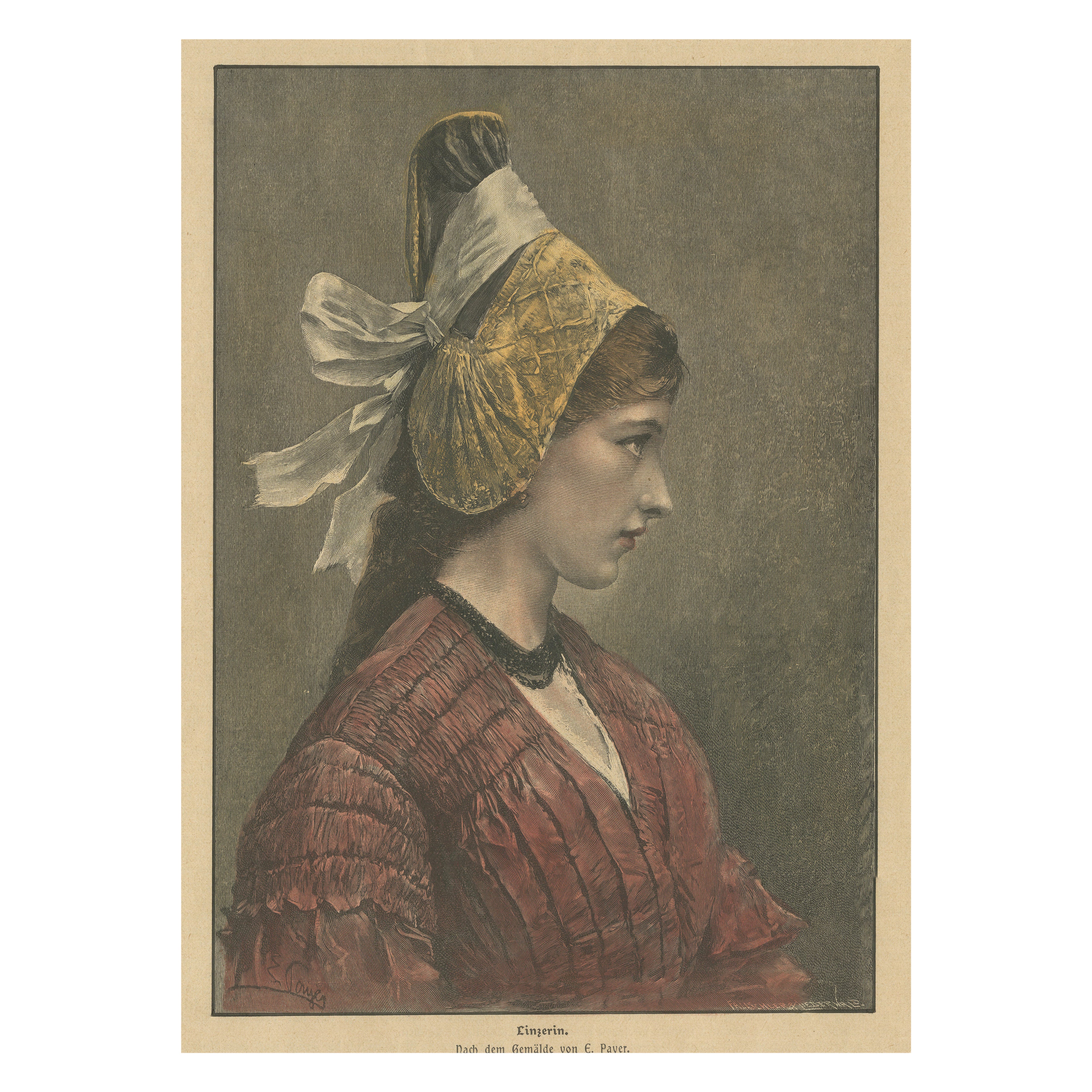 Linzerin – Austrian Folk Costume Print after Eduard Payer, ca. 1880 For Sale