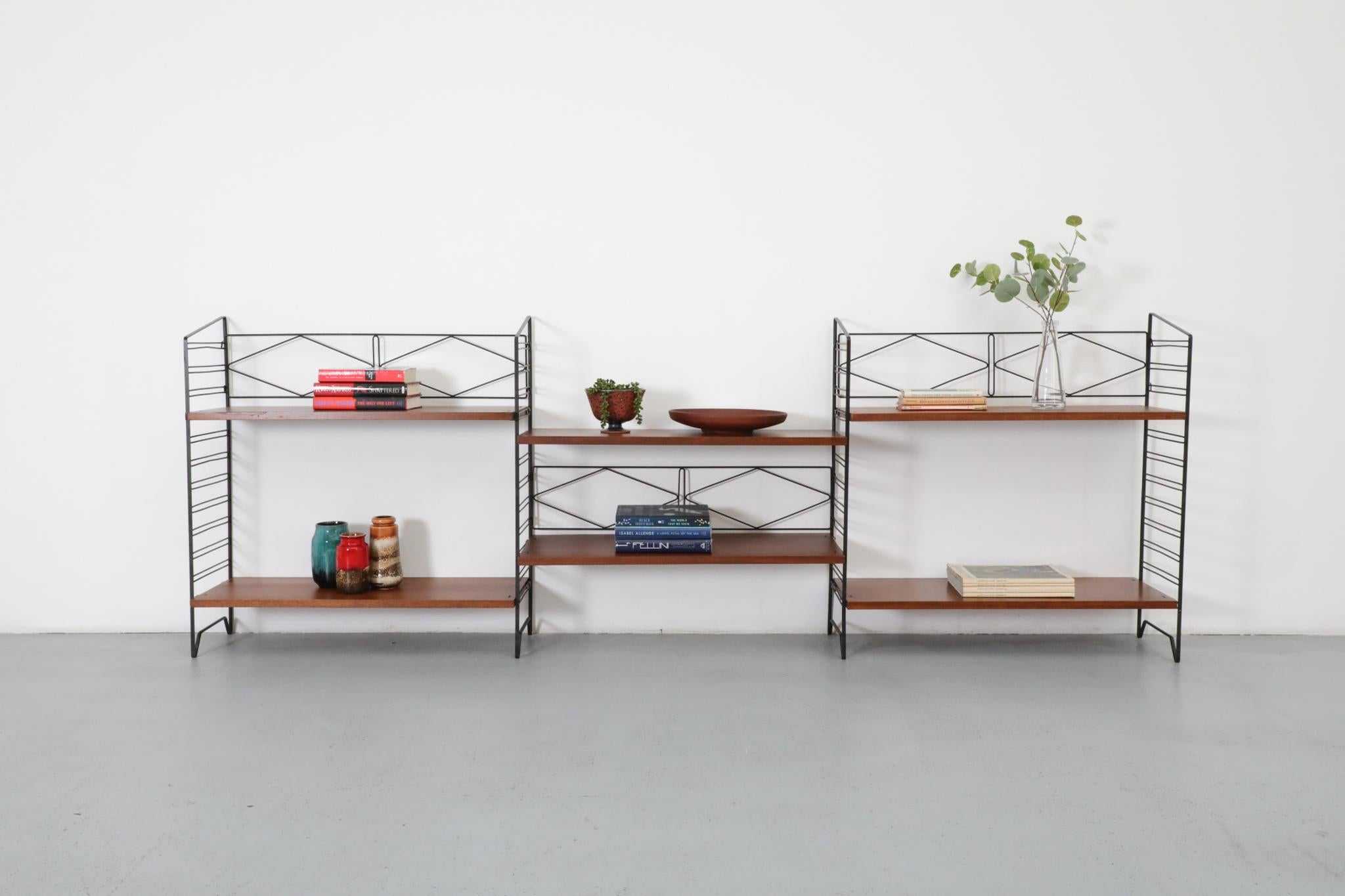 A masterfully designed three-section Italian Mid-Century shelving unit, a testament to the elegant modernism of its era. This piece was designed by Lio Carminati, a frequent collaborator of Gio Ponti, and produced by the Italian furniture