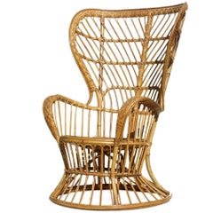 Lio Carminati Gio Ponti Wicker Bamboo Rattan Design Midcentury Peacock Armchair