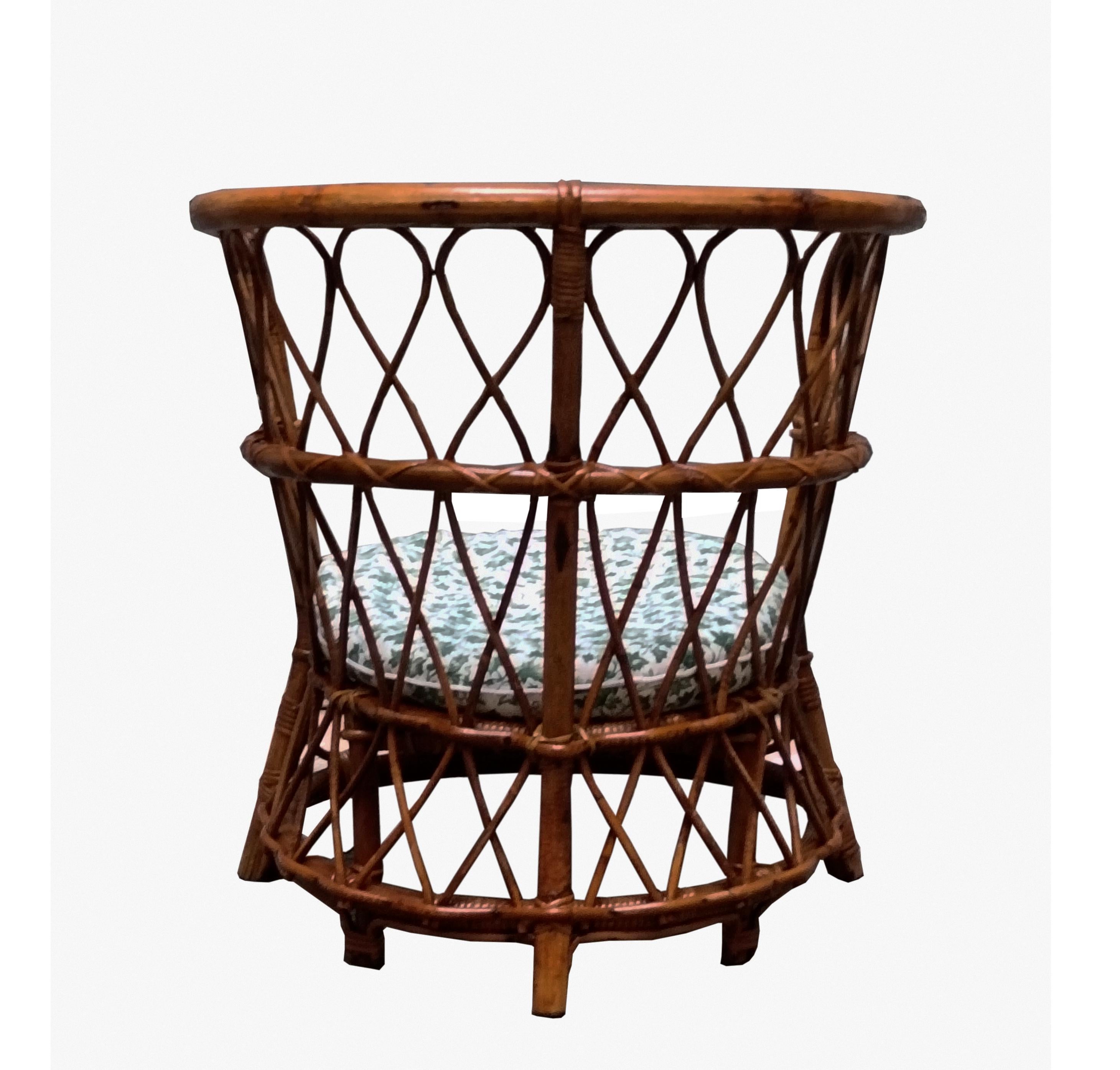 Mid-Century moderno Lio Carminati per Casa e Giardino Poltroncina Tonda in Rattan, Italia 1960s in vendita