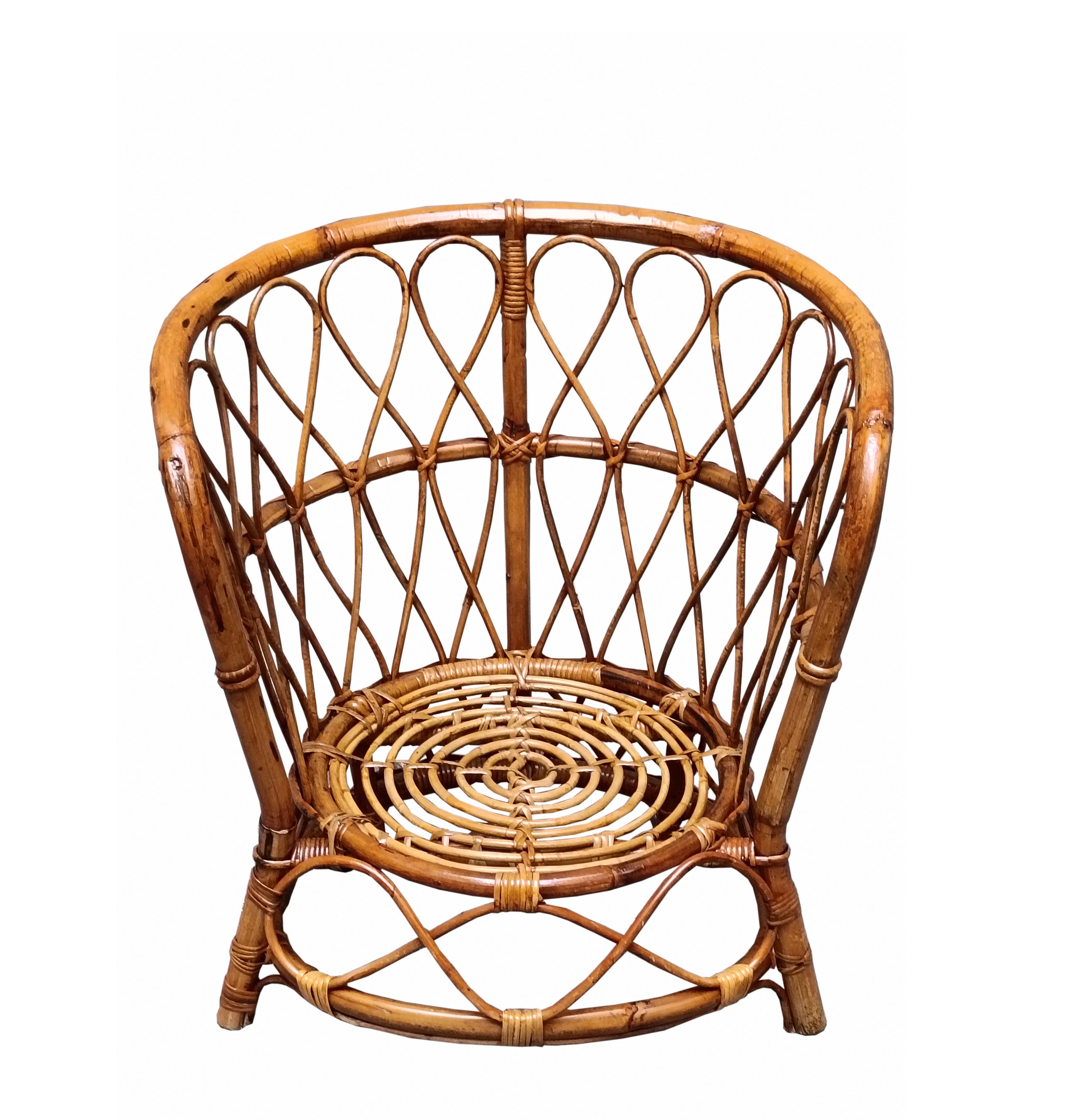 Lio Carminati per Casa e Giardino Poltroncina Tonda in Rattan, Italia 1960s In condizioni buone in vendita a Naples, IT