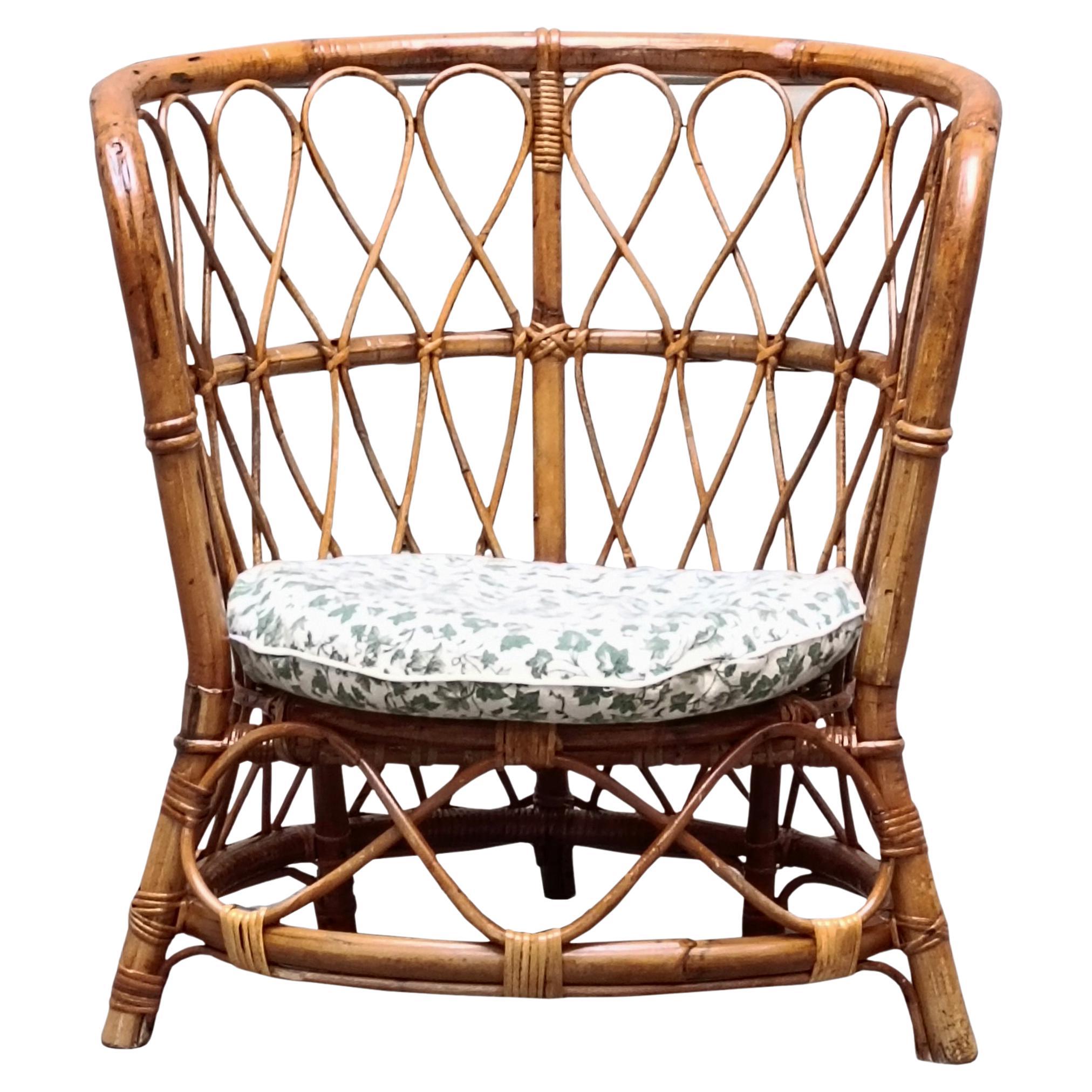 Lio Carminati per Casa e Giardino Poltroncina Tonda in Rattan, Italia 1960s in vendita