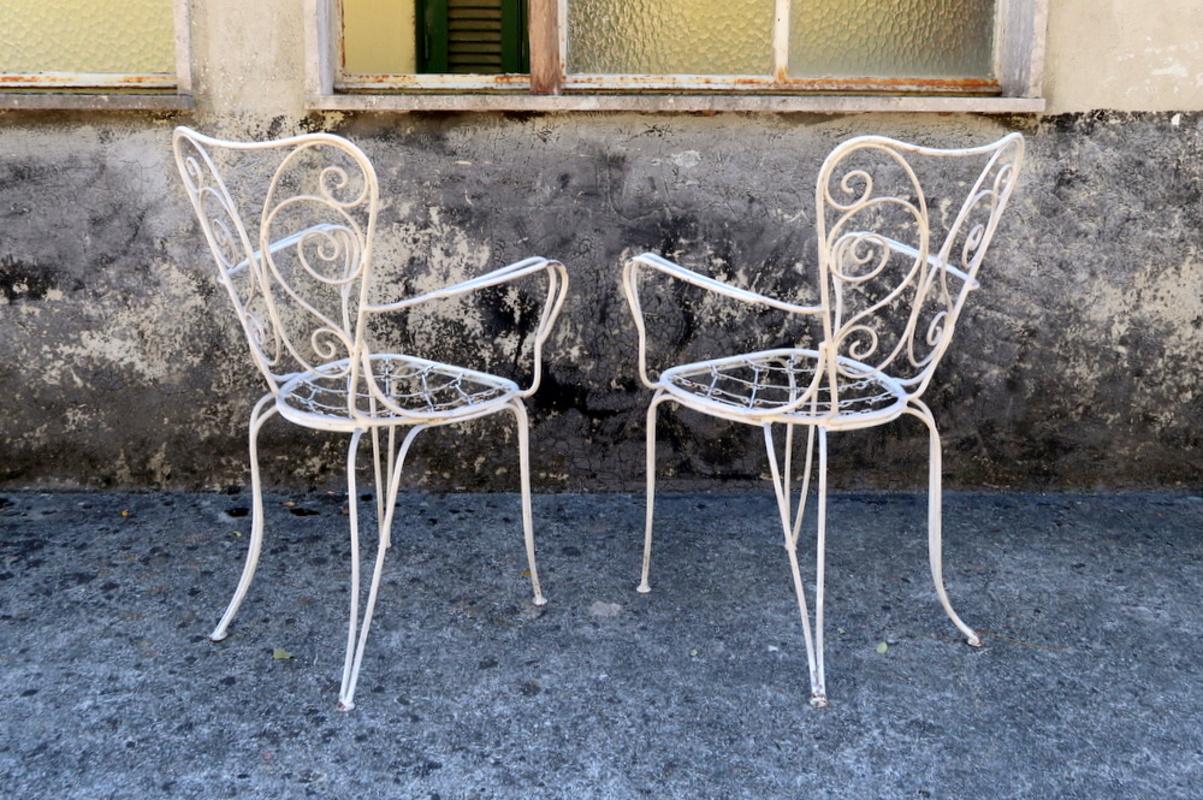 Italian Lio Carminati Set of Eight Lacquered Iron Garden Chairs Casa & Giardino, 1930s
