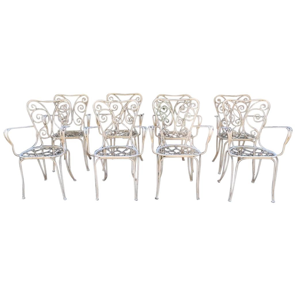 Lio Carminati Set of Eight Lacquered Iron Garden Chairs Casa & Giardino, 1930s