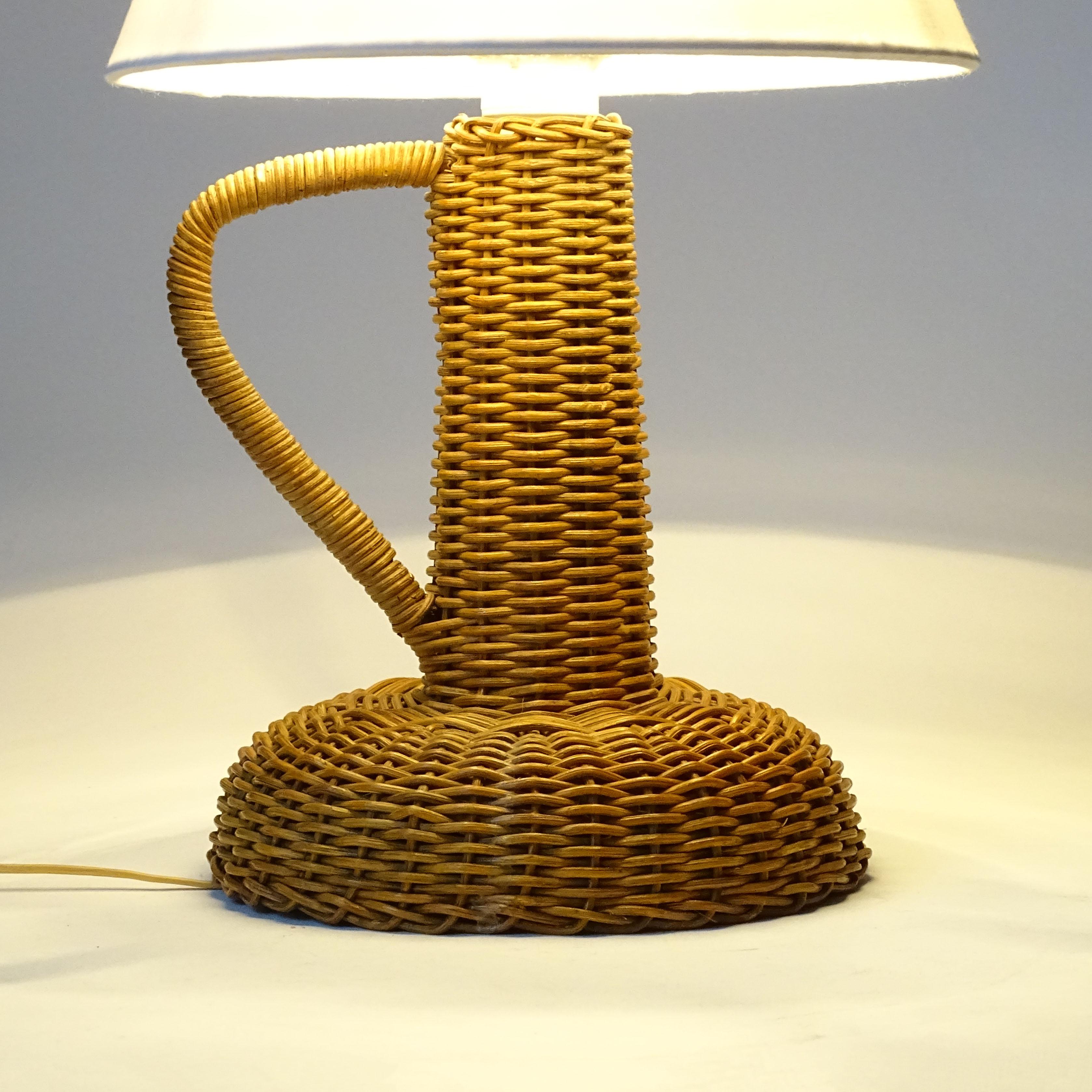 Mid-Century Modern Lio Carminati Wicker Table Lamp for Casa & Giardino, Italy 1940 For Sale