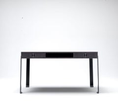 Lio Desk 140 in Tanganika Grigio Walnut and Black Steel by Haymann Editions
