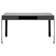 Lio Desk 140 in Tanganika Grigio Walnut and Black Steel by Haymann Editions