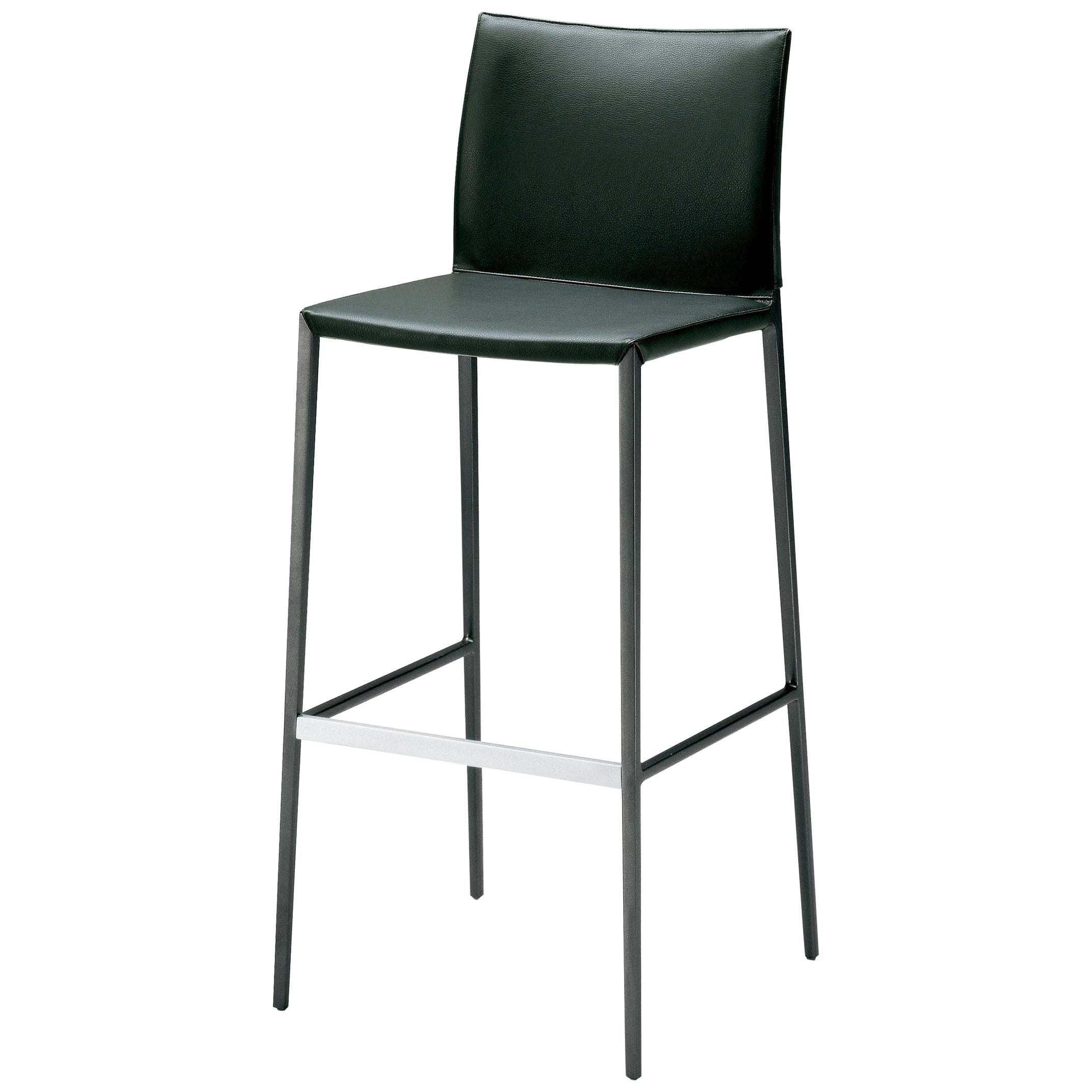 Lio High Stool in Black Leather by Roberto Barbieri