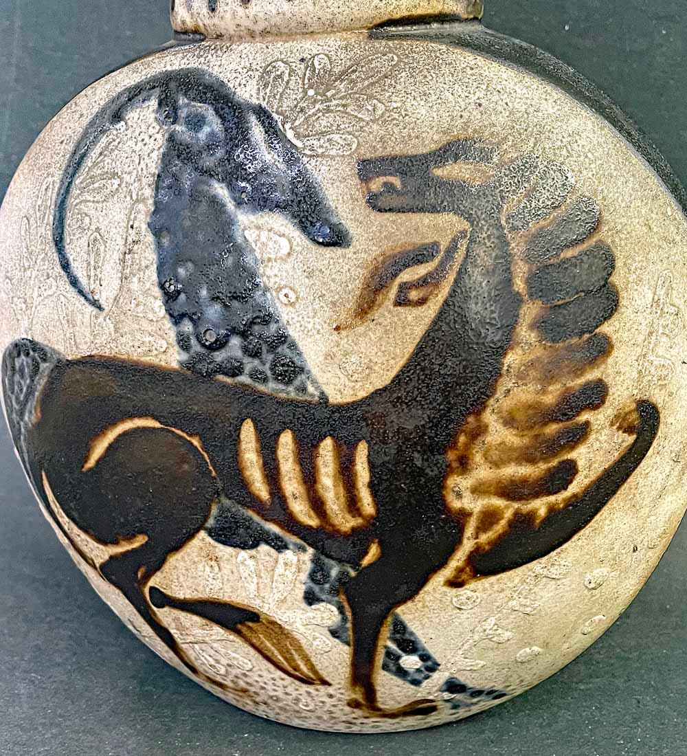 Art déco Vase Art Déco « Lion et Antilope » de Primavera, probablement Buthaud en vente