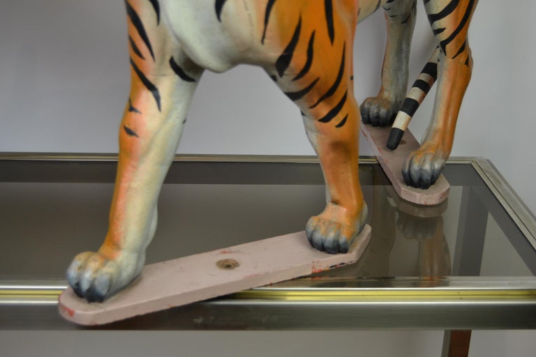 Lion And Tiger Sculptures From Carousel Wood Europe Mid 20th