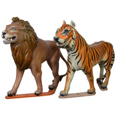 Used Lion and Tiger Sculptures from Carousel, Wood, Europe, Mid-20th Century