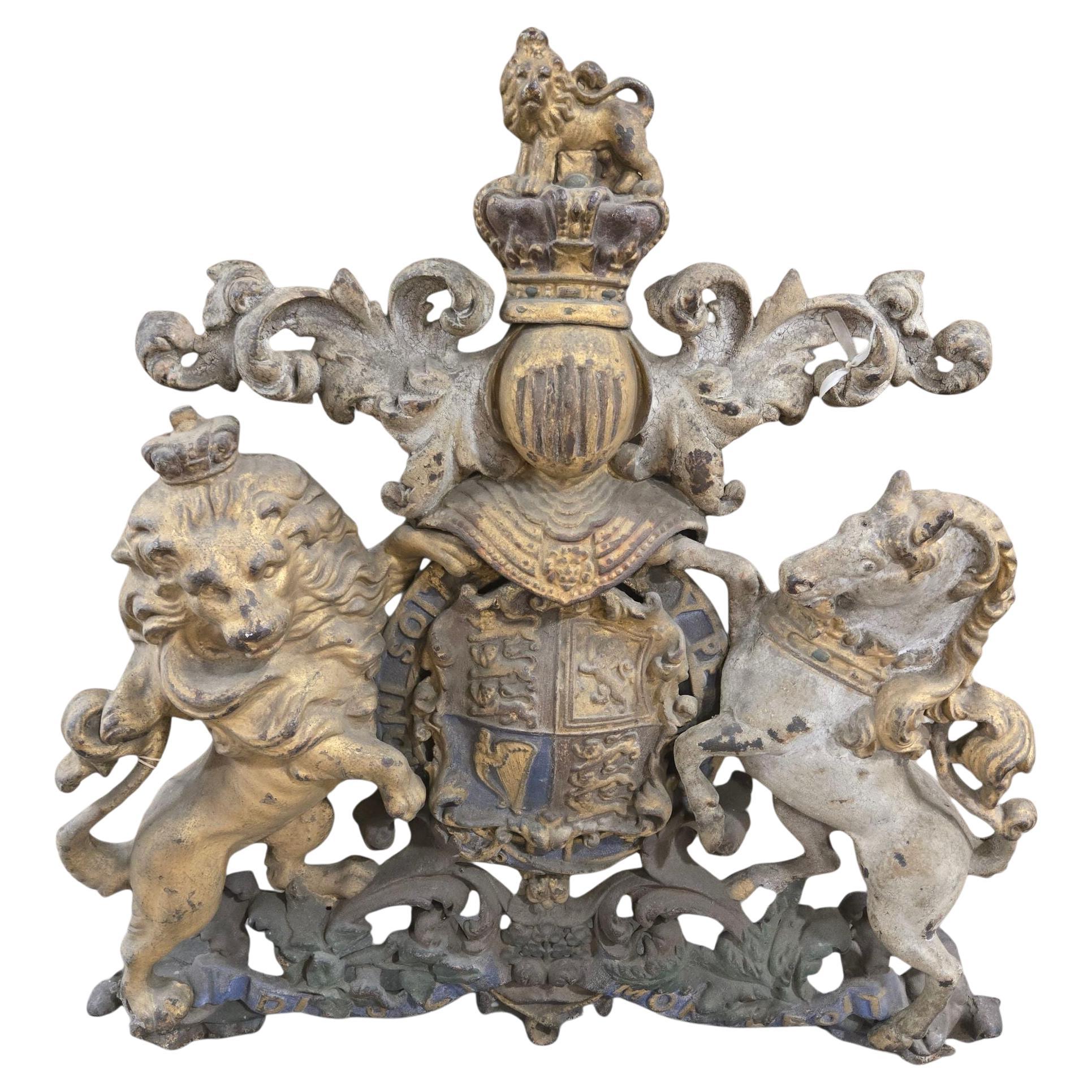Lion and Unicorn coat of arms armorial in iron For Sale