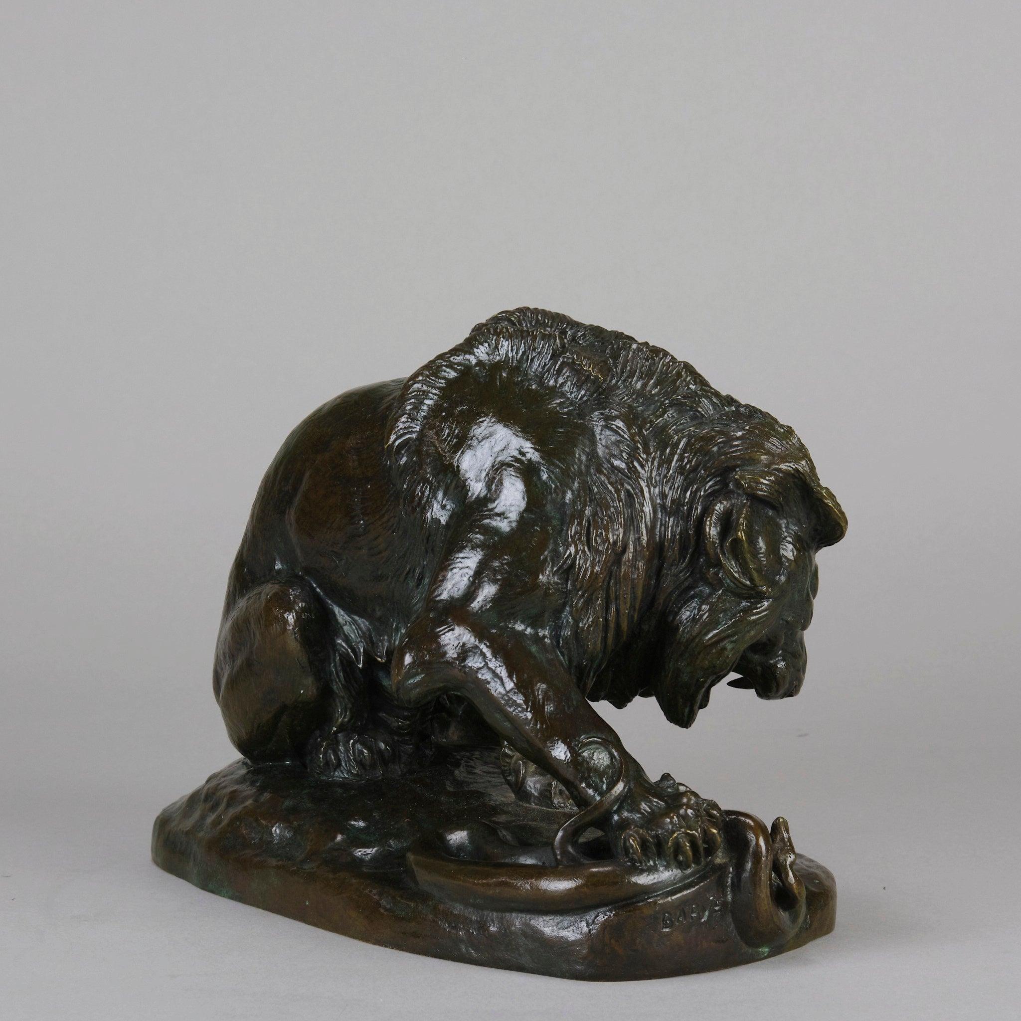 Important bronze animalier lion au serpent d'Antoine L Barye, vers 1860 2