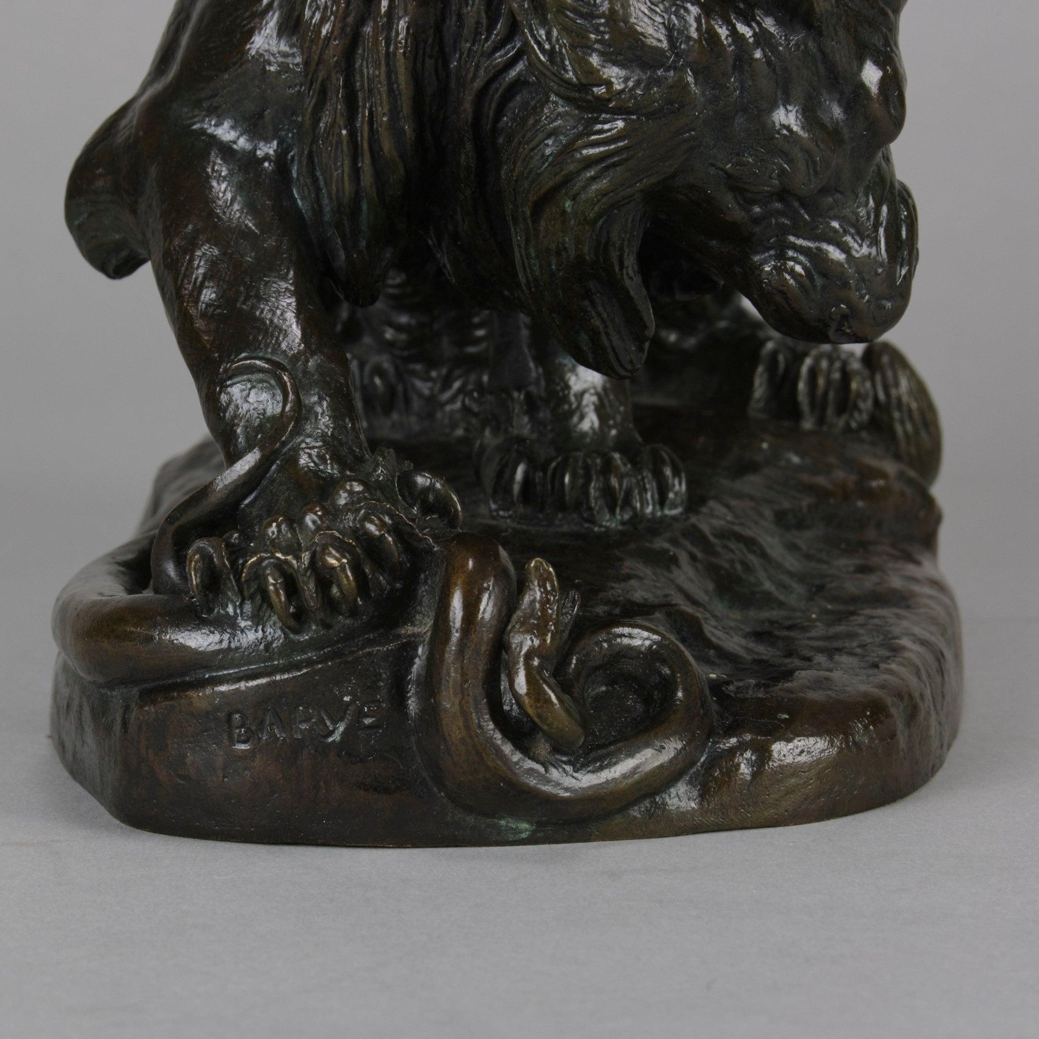 Français Important bronze animalier lion au serpent d'Antoine L Barye, vers 1860