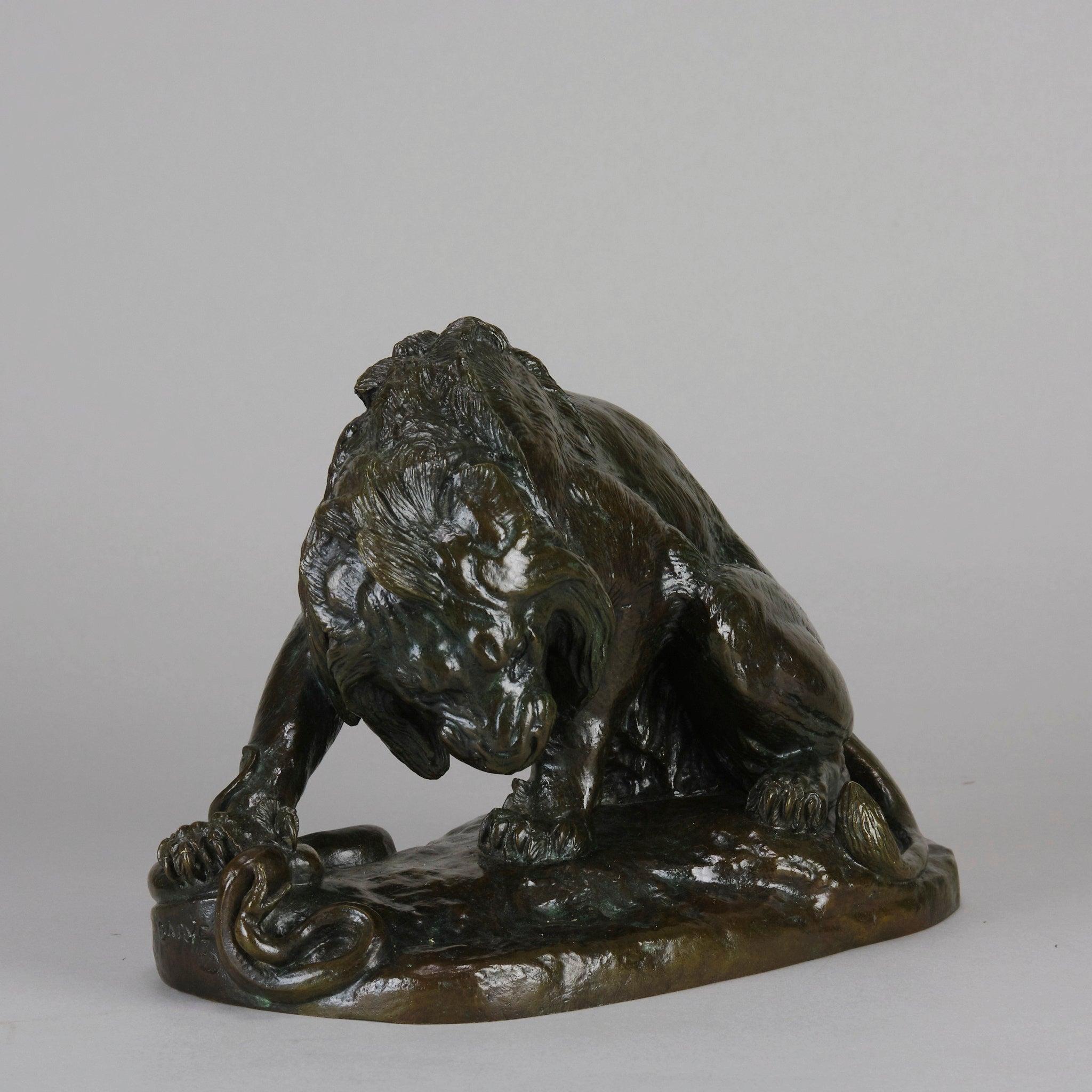 Important bronze animalier lion au serpent d'Antoine L Barye, vers 1860 1