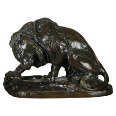 “Lion au Serpent” Important Animalier Bronze by Antoine L Barye, circa 1860