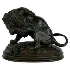 Antique "Lion au Serpent No. 3” French Bronze Sculpture by Barye & Delafontaine