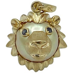 Lion Black Diamond Australian Gold Pearl 18 Karat Gold Pendant Necklace or Charm
