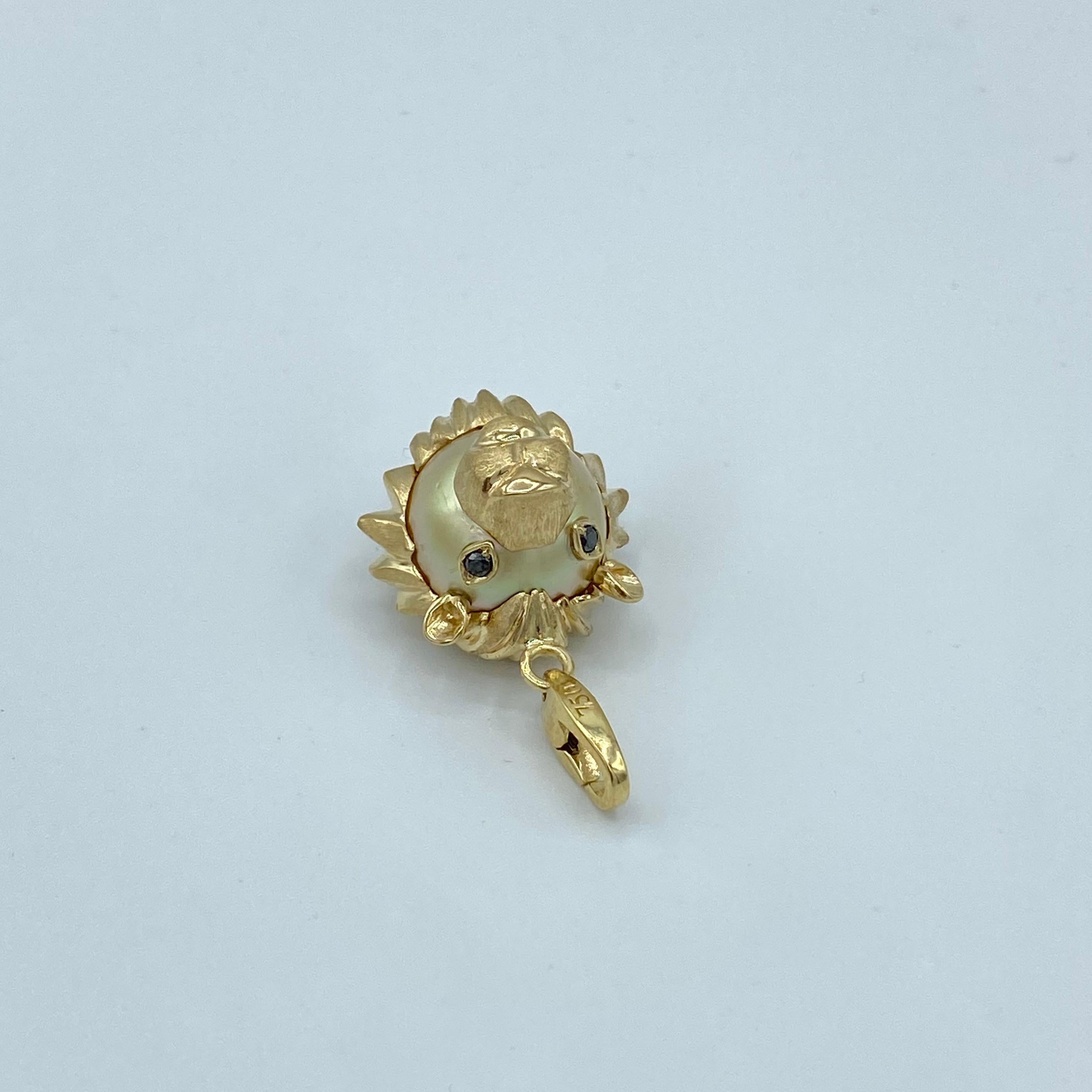 Lion Black Diamond Australian Gold Pearl 18 Karat Gold Pendant Necklace or Charm 5