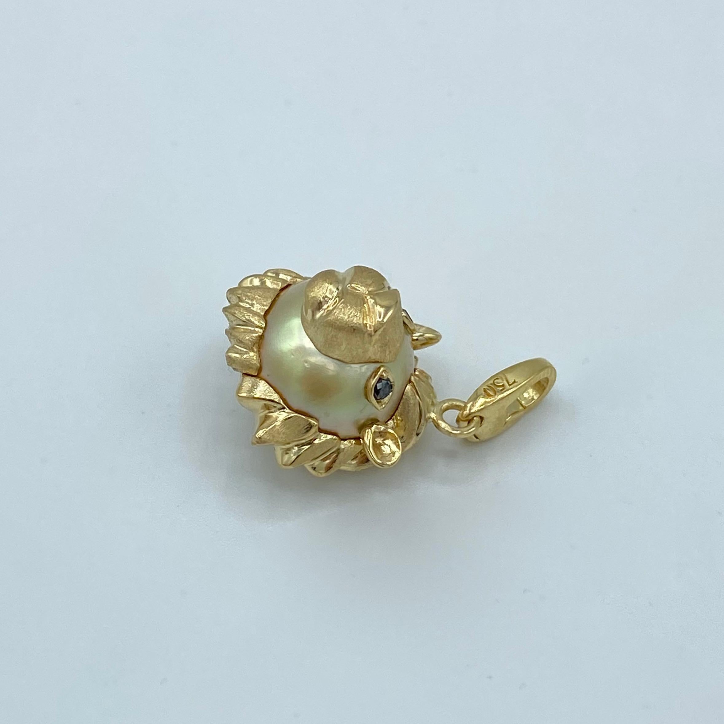 Lion Black Diamond Australian Gold Pearl 18 Karat Gold Pendant Necklace or Charm 1