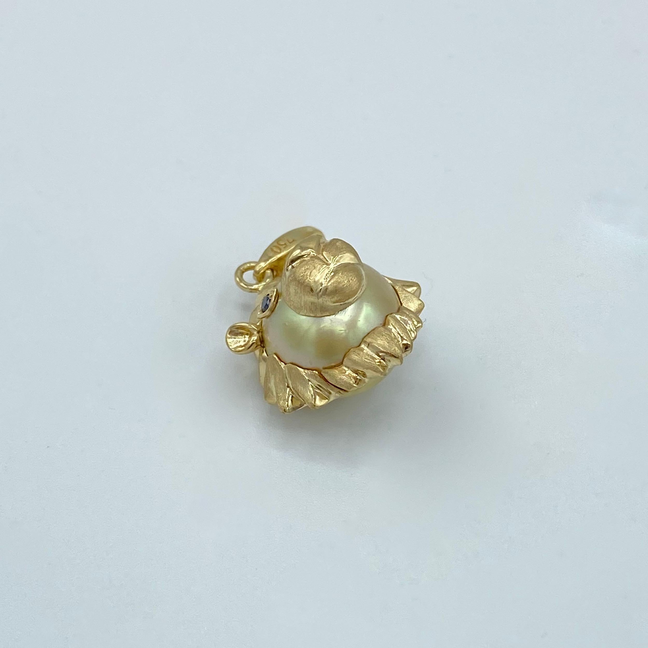 Lion Black Diamond Australian Gold Pearl 18 Karat Gold Pendant Necklace or Charm 3