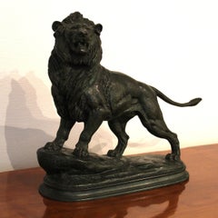 Lion bronze sculpture by Edouard Delabrièrre, France, 19th Century