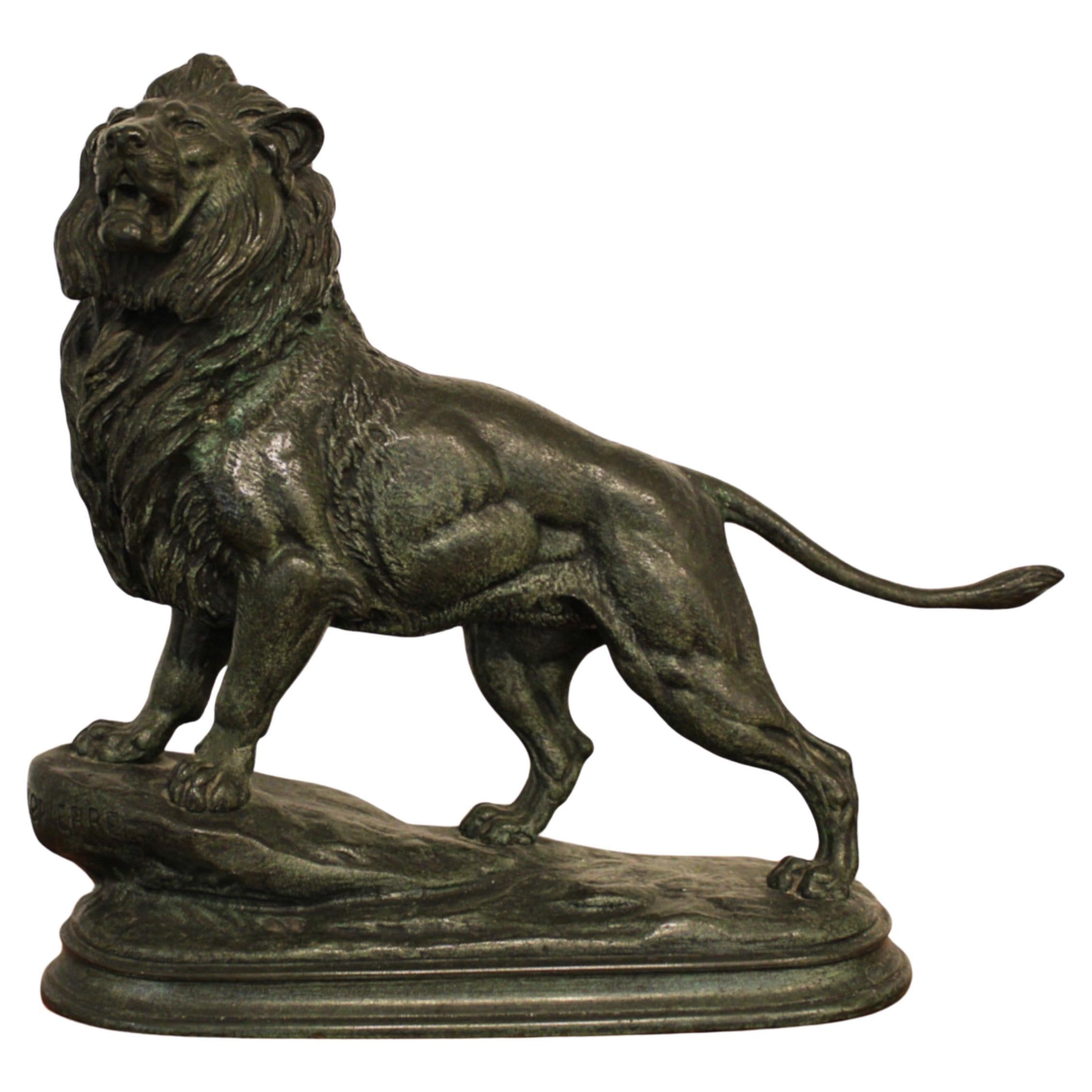 Lion bronze sculpture by Edouard Delabrièrre, France, 19th Century