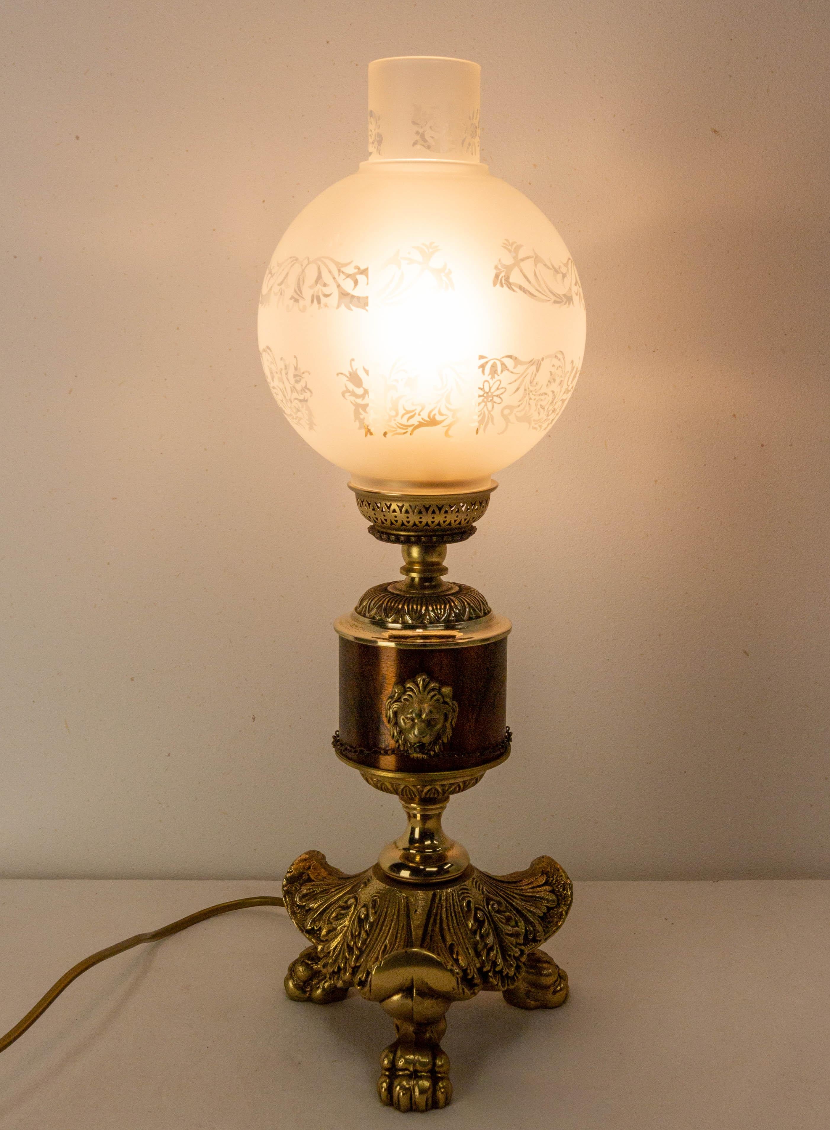 Mid-20th Century Lion Bronze Table Lamp, French, Mid-Century For Sale