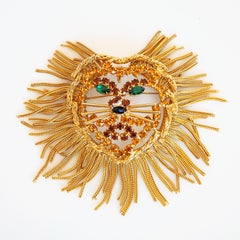 Lion Brooch With Rhinestones and Gold Chain Fringe By Dominique, 1960s