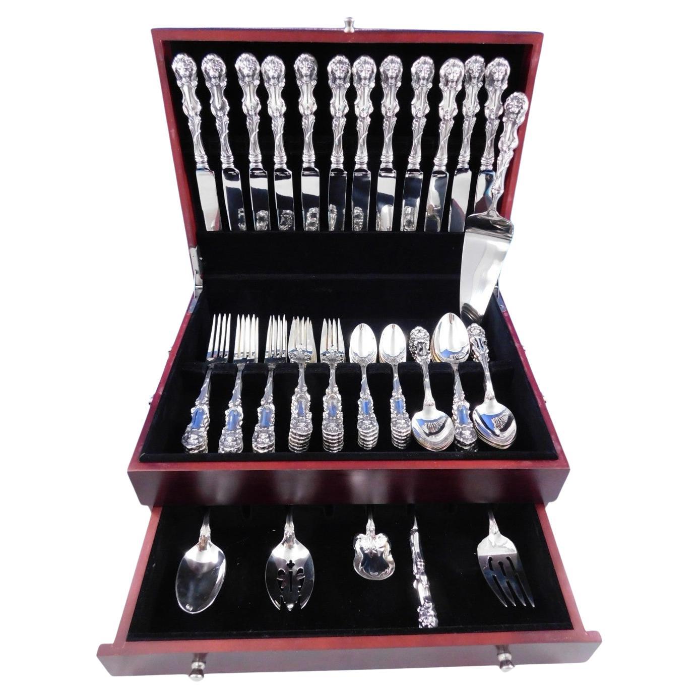 Lion by Frank Smith Sterling Silver Flatware Set Service 66 pcs Dinner For Sale