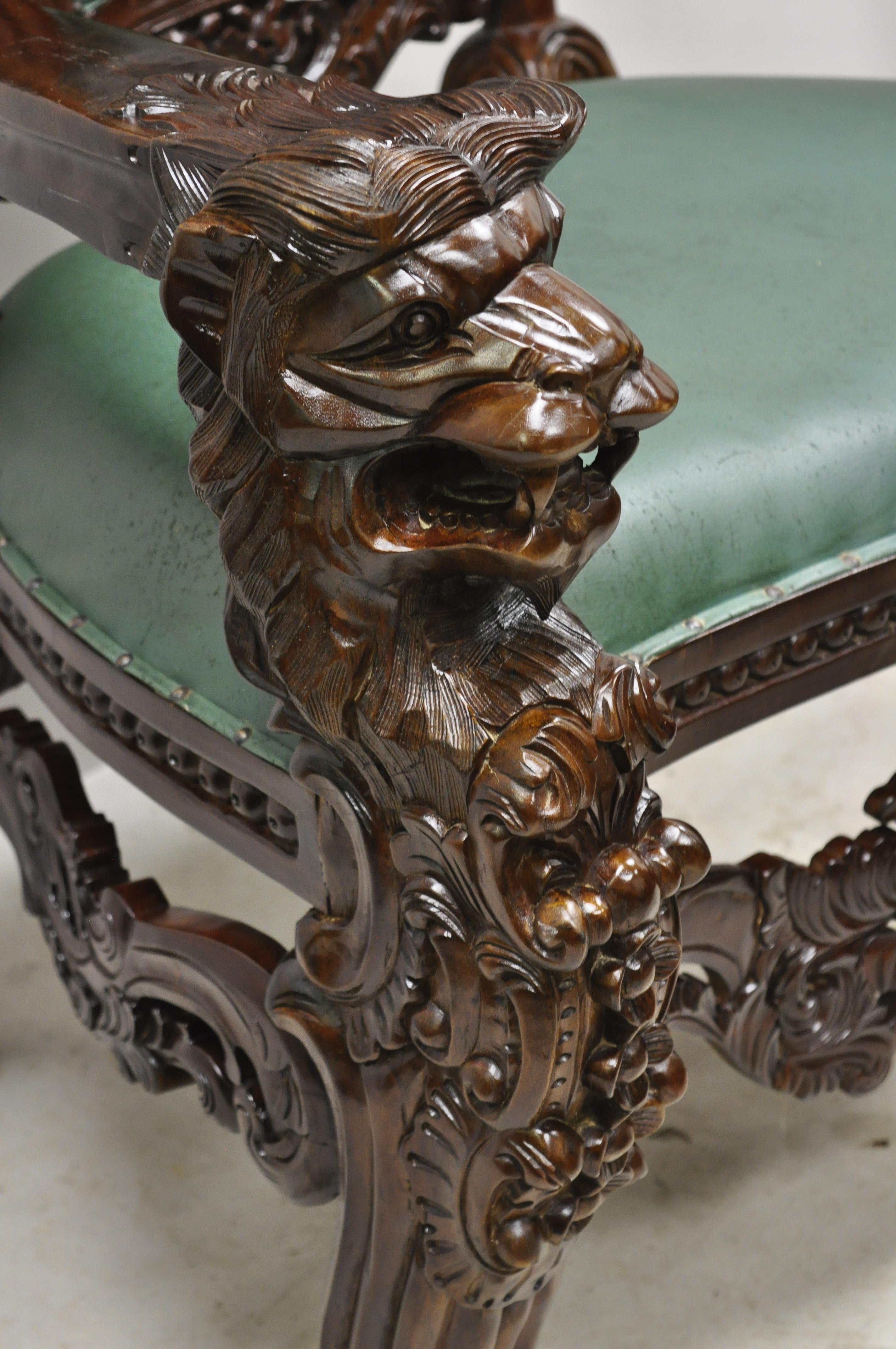 Renaissance Lion Carved Large Tall King Queen Throne Chair Event Party Space Decor