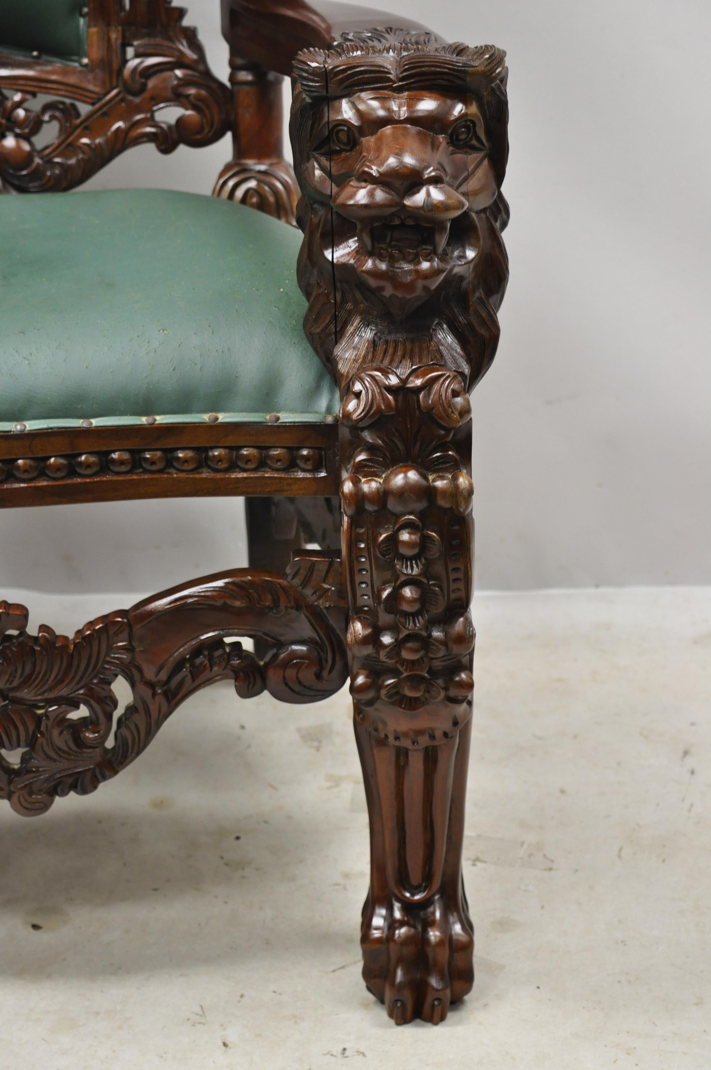 Lion Carved Large Tall King Queen Throne Chair Event Party Space Decor In Good Condition In Philadelphia, PA